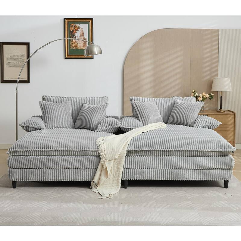 Oversized Double Lounge Chaise,Fluffy cushioned sofa bed,Deep Seat,Corduroy,4 Pillows,Four gears can be adjusted