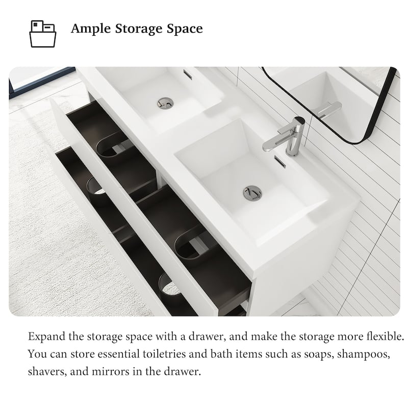 Angela 47 in.W x 19.5 in.D x 20.5 in.H Wall-Mounted Bath Vanity with White Cultured Marble Top