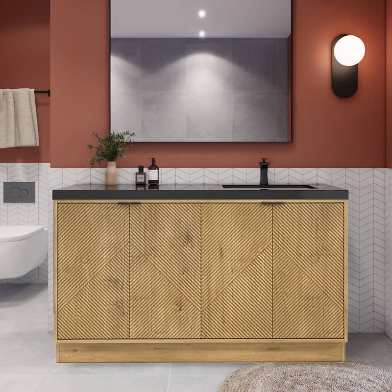 Milano 60" Freestanding Bathroom Vanity with Right Black Acrylic Sink