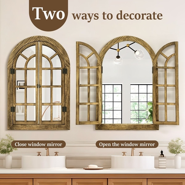 Vintage Wood Windowpane Arched Wall Mirror - On Sale - Bed Bath