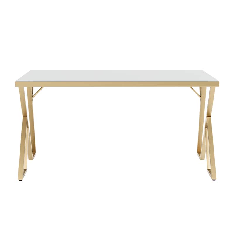 Furniture of America Daanyal Glam 60-inch Glass Dining Table with Gold Frame