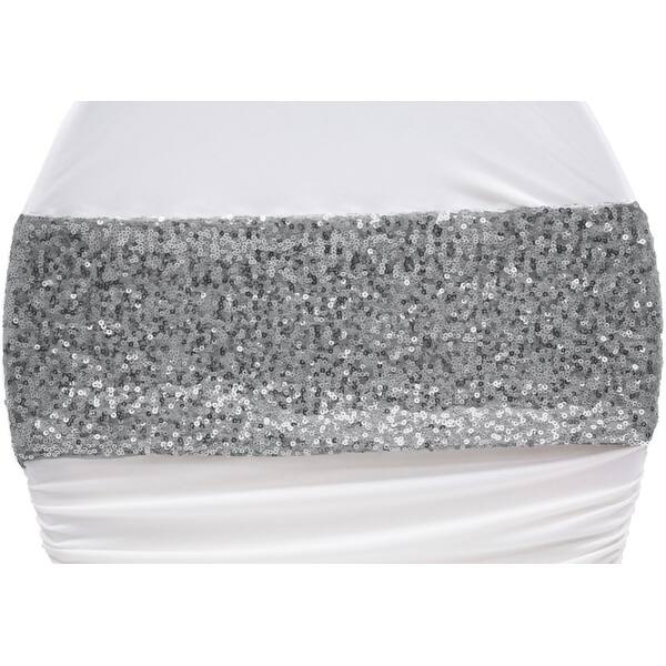 Silver Single Glitz Sequin Spandex Chair Band Overstock 18740052