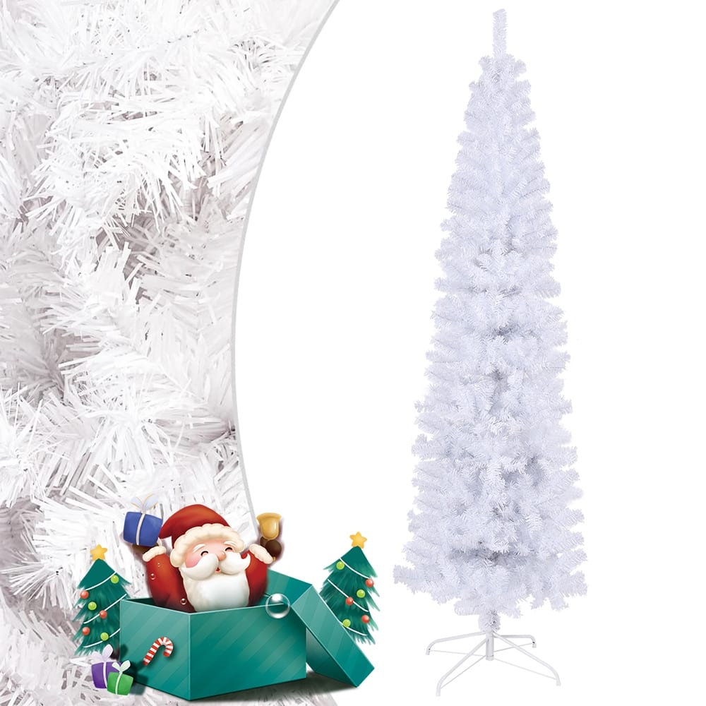 7.5Ft White Slim Christmas Tree, Premium Artificial Christmas Tree - Halloween Christmas Décor