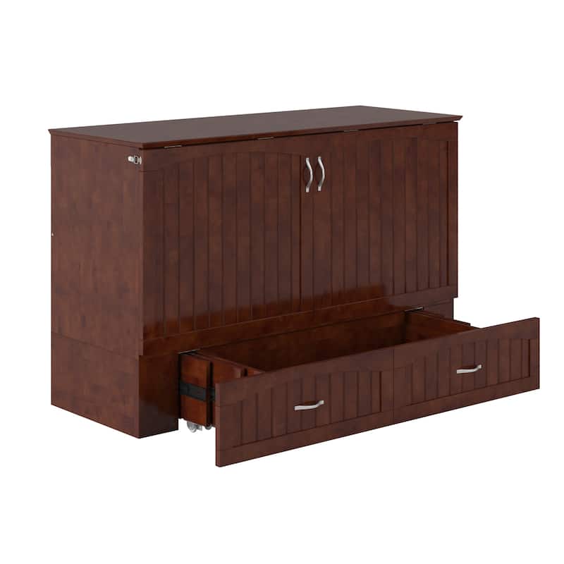 Southampton Queen Murphy Bed Chest with 6" Mattress, Storage Drawer & Built-In Charger in Walnut