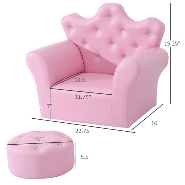 Crown-shaped Backrest Kids Sofa with Footstool