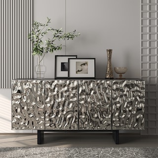 Clihome Furniture Silver Wood 4-Door Accent Cabinet