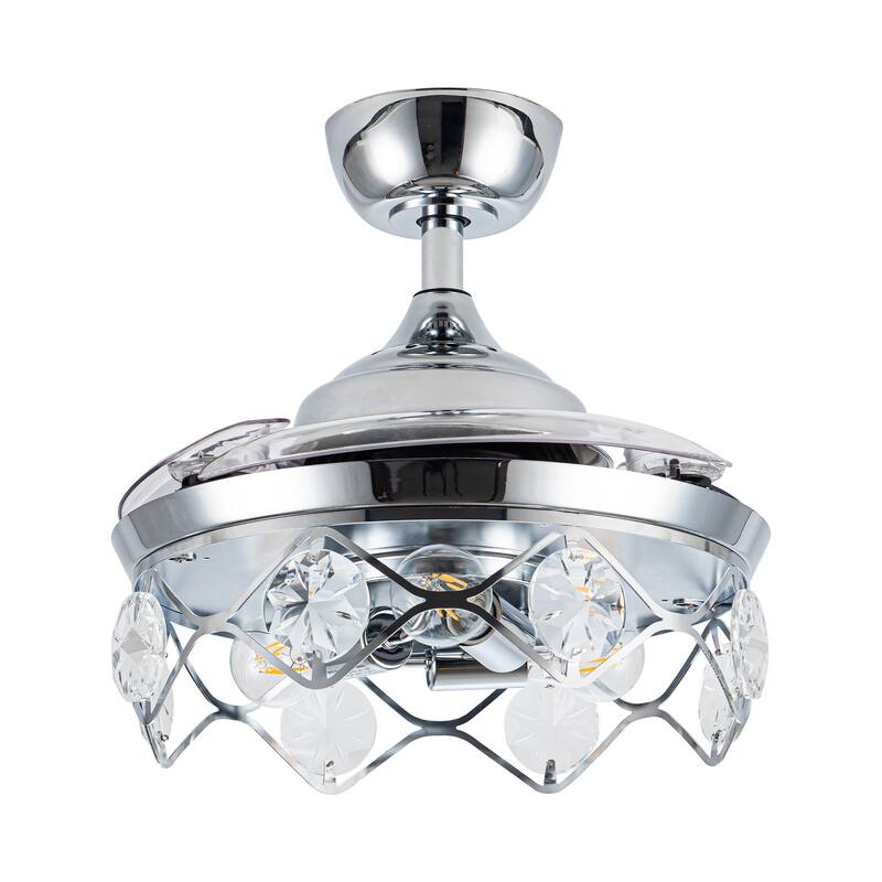 36-inch Modern Chrome Foldable Blades Crystal Chandelier Ceiling Fan with Remote - 36-in W