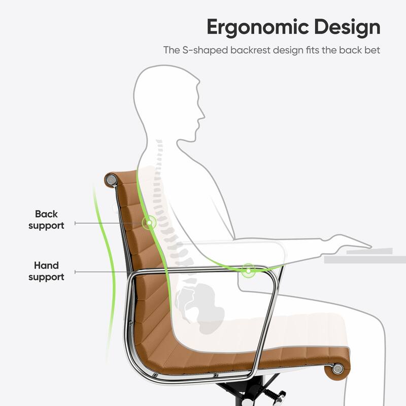 Genuine Leather Office Chair with Chrome Frame Adjustable Swivel Chair