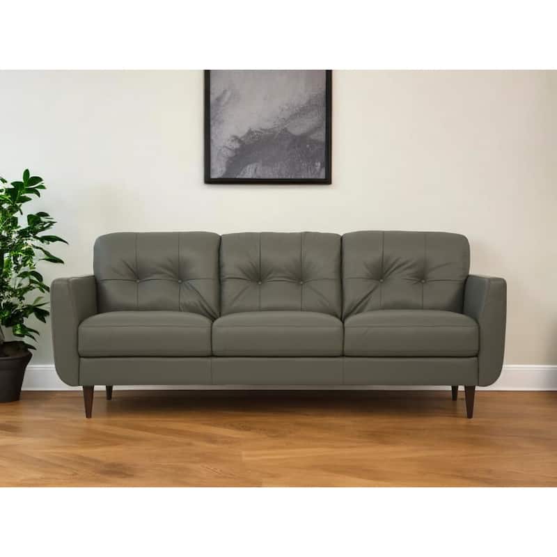 HomeRoots 83" Green Leather Sofa With Black Legs - 83