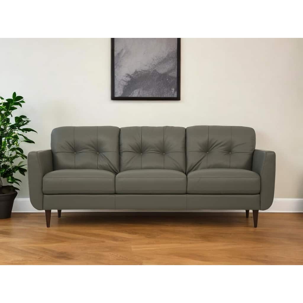 HomeRoots 83" Green Leather Sofa With Black Legs - 83