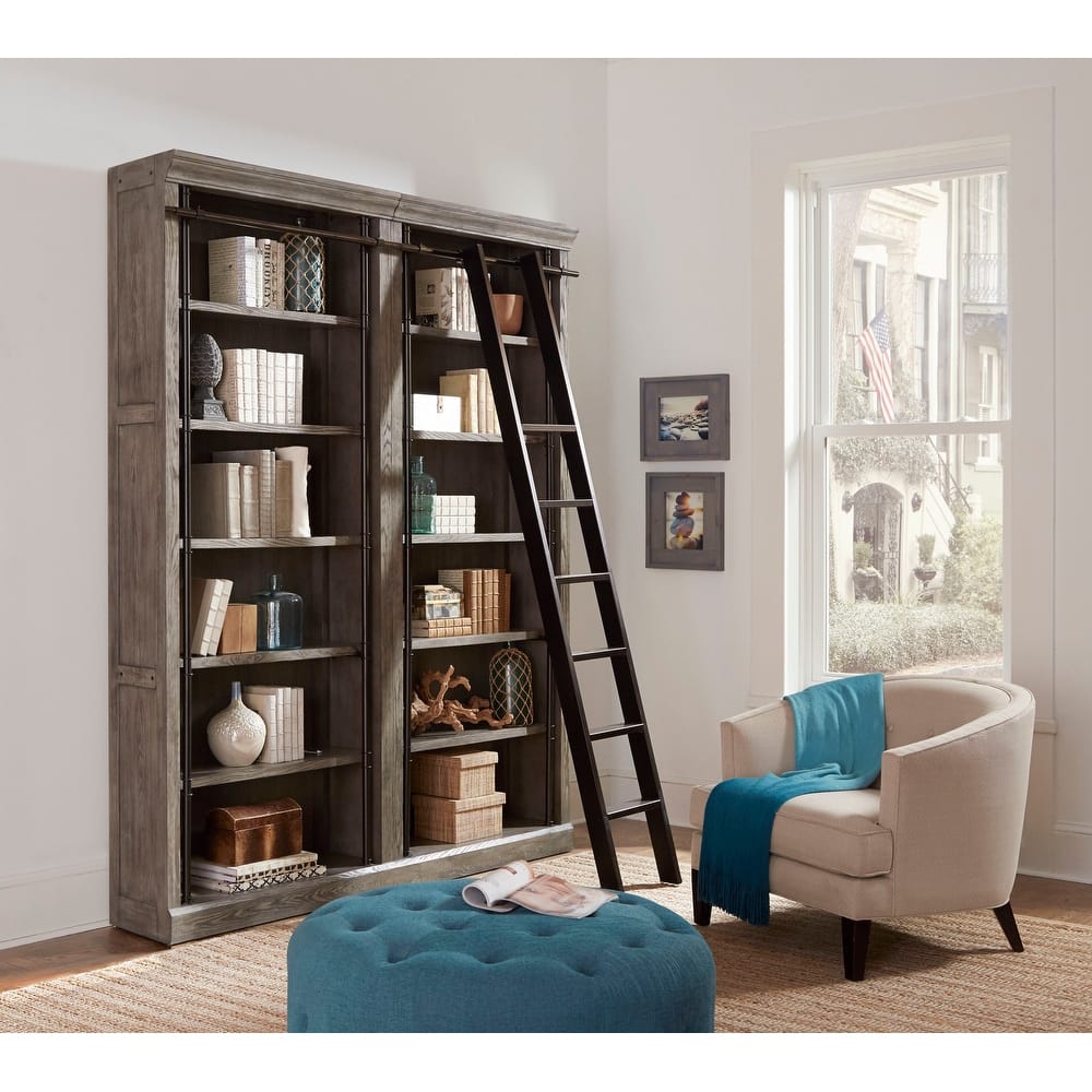 Avondale 8' Tall Bookcase Wall With Ladder, Storage Organizer, Display Shelf for Office, Brown - 80"W x 94"H x 15"D