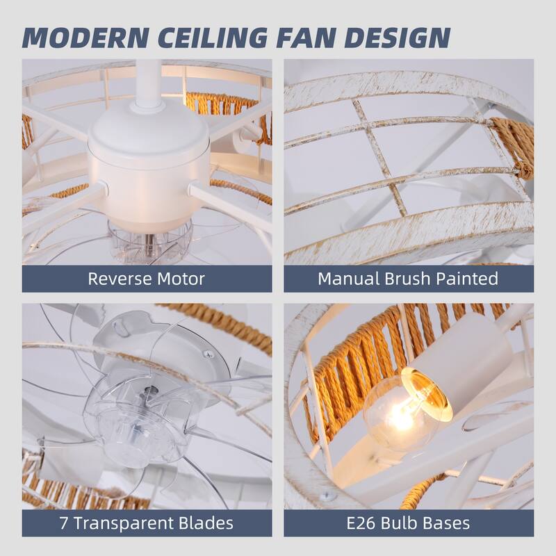 18 in. Indoor Caged Ceiling Fan with Lights, Reversible DC Motor and Remote Control for Small Bedroom