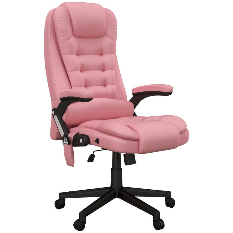 High Back Massage Office Chair with 6 Vibration Points, Heated Reclining Leather Computer Chair with Armrest and Remote