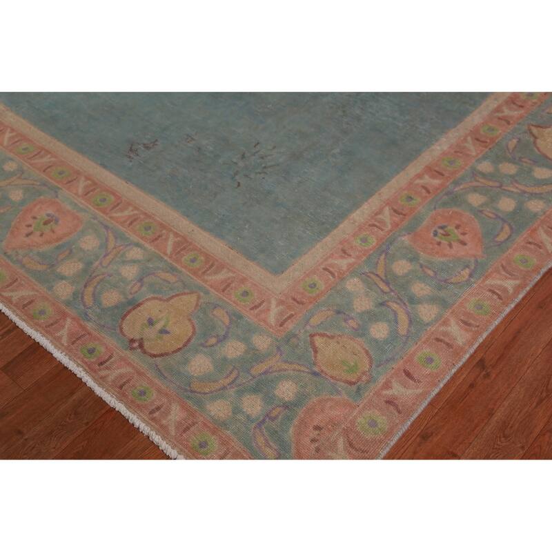 Blue Tabriz Persian Vintage Rug Oriental Handmade Wool Carpet - 9'8" x 12'9"