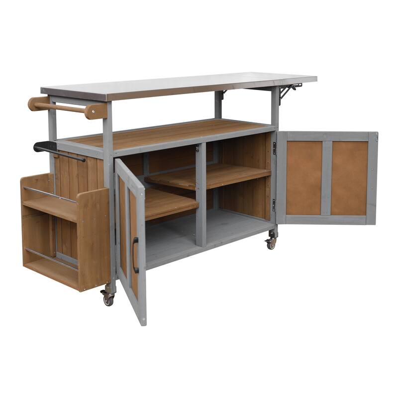Portable Foldable Outdoor Kitchen Cart with Storage Cabinet and Lockable Wheels