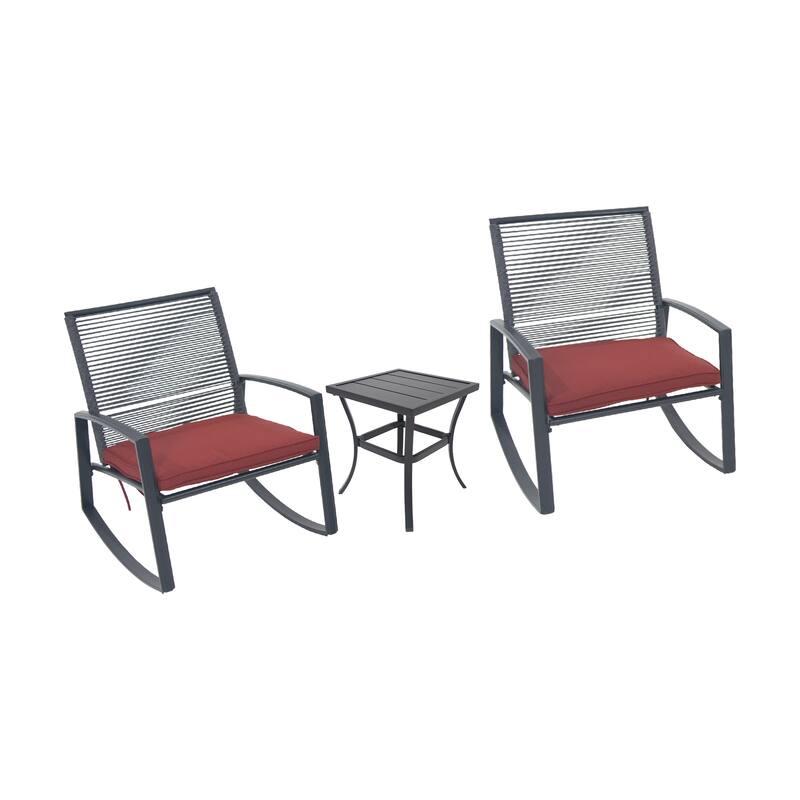 2-Person Outdoor Patio Bistro Metal Rocking Conversation Set With Table - Red