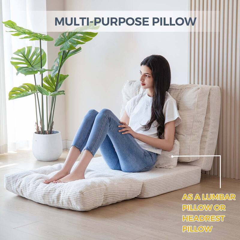 Corduroy Bean Bag Bed Tufted Folding Sofa Bed with Pillows