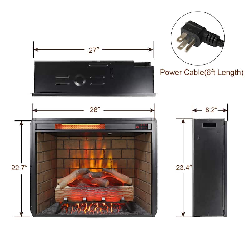 65" Fireplace TV Stand for TVs up to 75", with 28" Electric Fireplace and LED Light