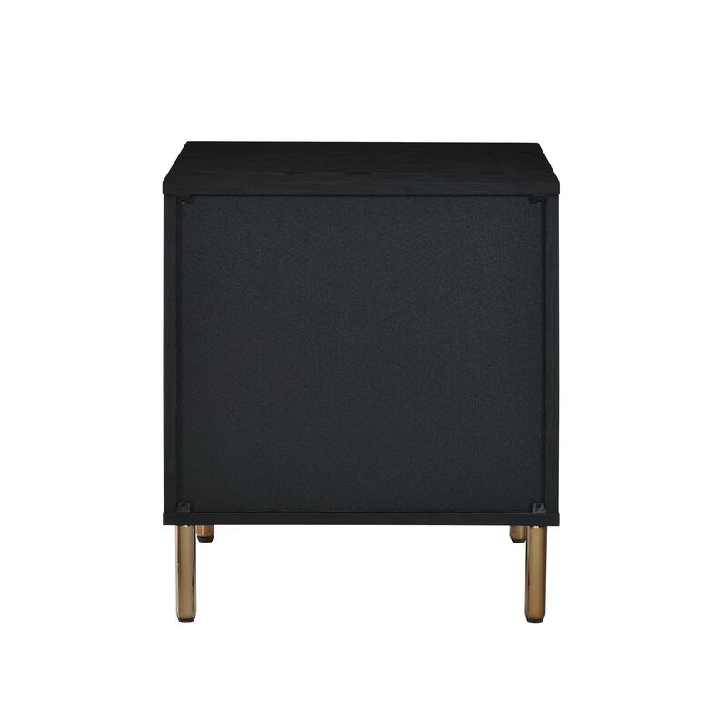 Black, Silver & Gold Finish Nightstand with Three Drawers and Metal Legs
