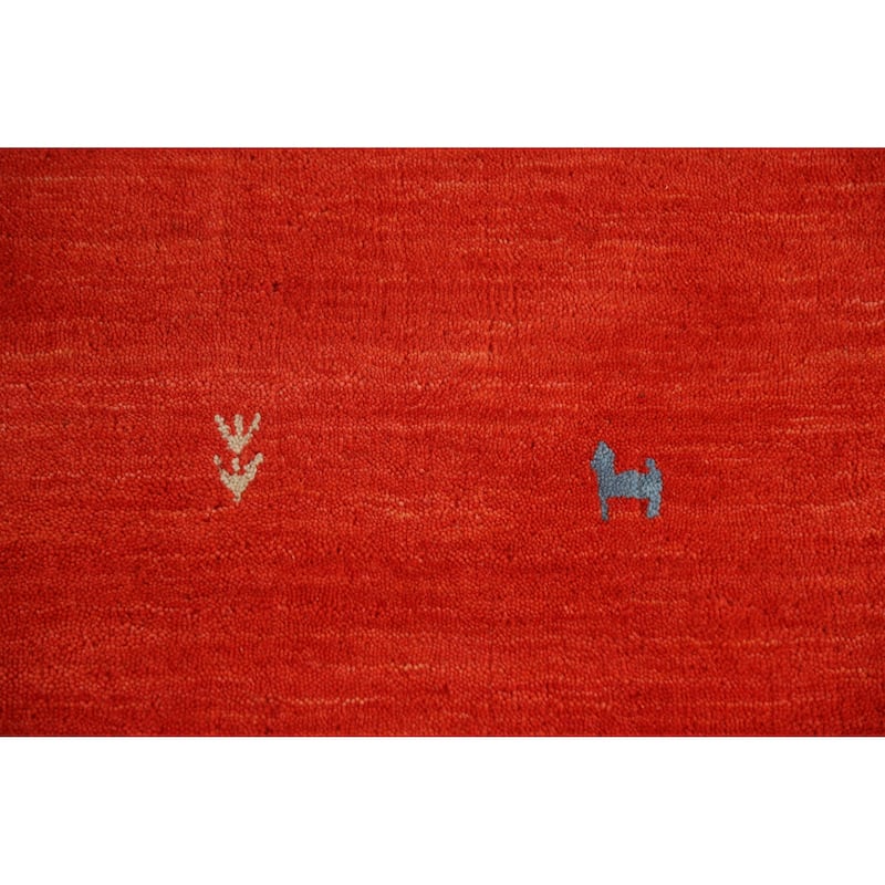 Hand Knotted Oriental 100% Wool Carpet Tribal Animal Pictorial Oranges & Rust Gabbeh Area Rug - 6' 6'' X 6' 6''