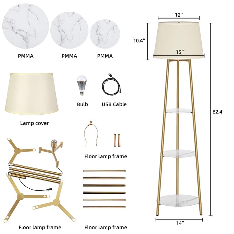 LED Column Floor Lamp Standing Organizer Storage Shelf Table Lamp - 14x62.4 inch