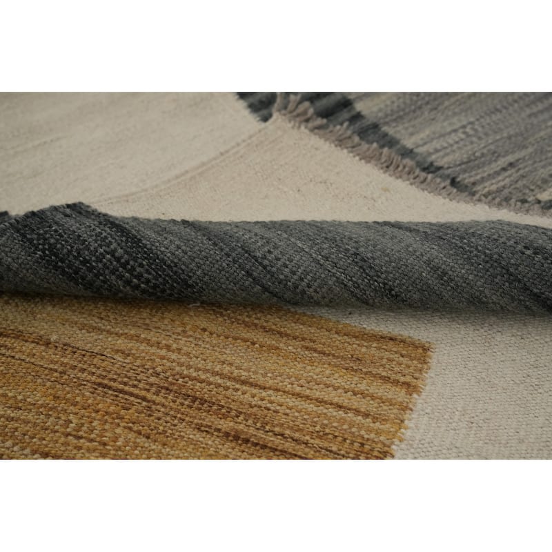 Hand Woven Oriental 100% Wool Carpet Southwestern Modern Beige & Ivories Kilim Runner Rug - 9' 9'' X 2' 8''