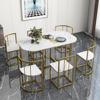 TOPMAX Modern 7-Piece Dining Table Set with Faux Marble Compact 55Inch ...