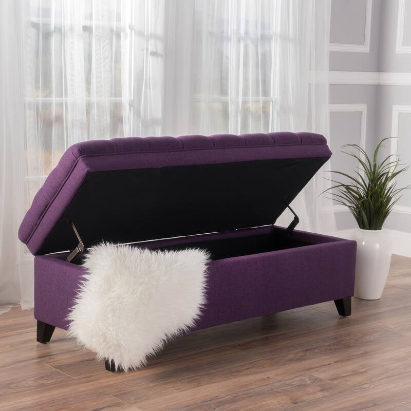 Storage Ottoman, 50" Upholstered End of Bed Bench with Safety Hinge, Large Entryway Bench, Foot Rest Stool for Living Room - Purple