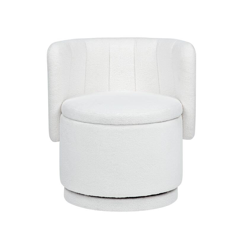 Swivel Accent Chair with Curved Backrest, Boucle Upholstered Lounge Chair, Barrel Sofa Chair with Hidden Storage