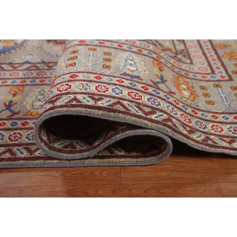 Large Geometric Kazak Oriental Area Rug Hand-Knotted Wool Carpet - 10'3"x 13'7"