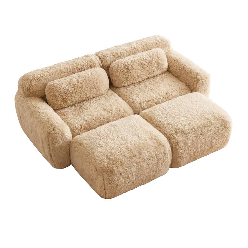 Homy Casa Light Khaki Modular Sectional Sofa, Soft Plush Fabric Cloud Couch with Anti-Slip Base & Decorative Pillows