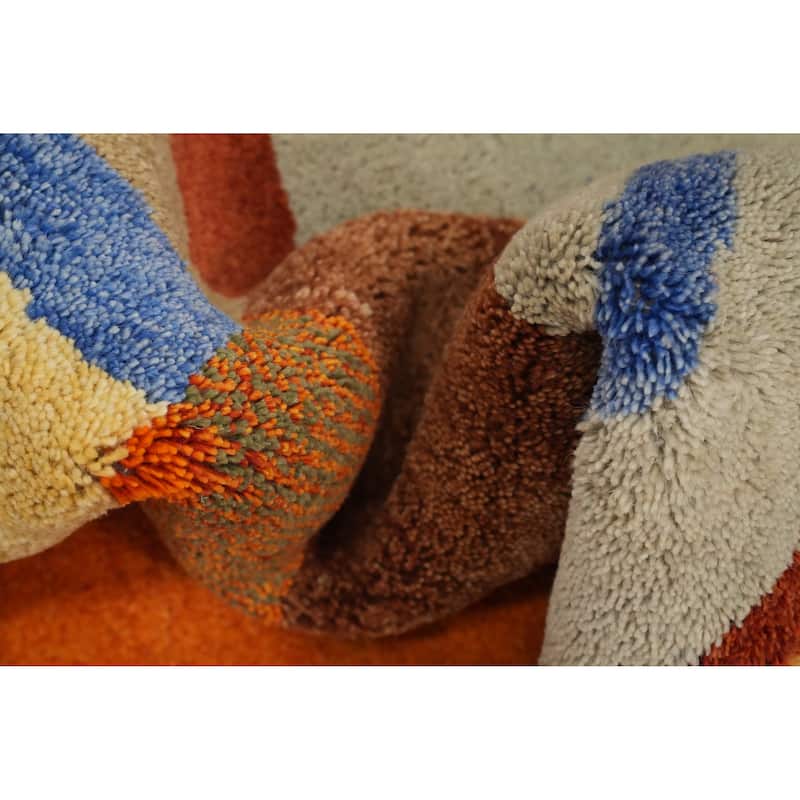 Hand Knotted Oriental 100% Wool Carpet Modern Bordered Oranges & Rust Gabbeh Area Rug - 9' 9'' X 6' 5''