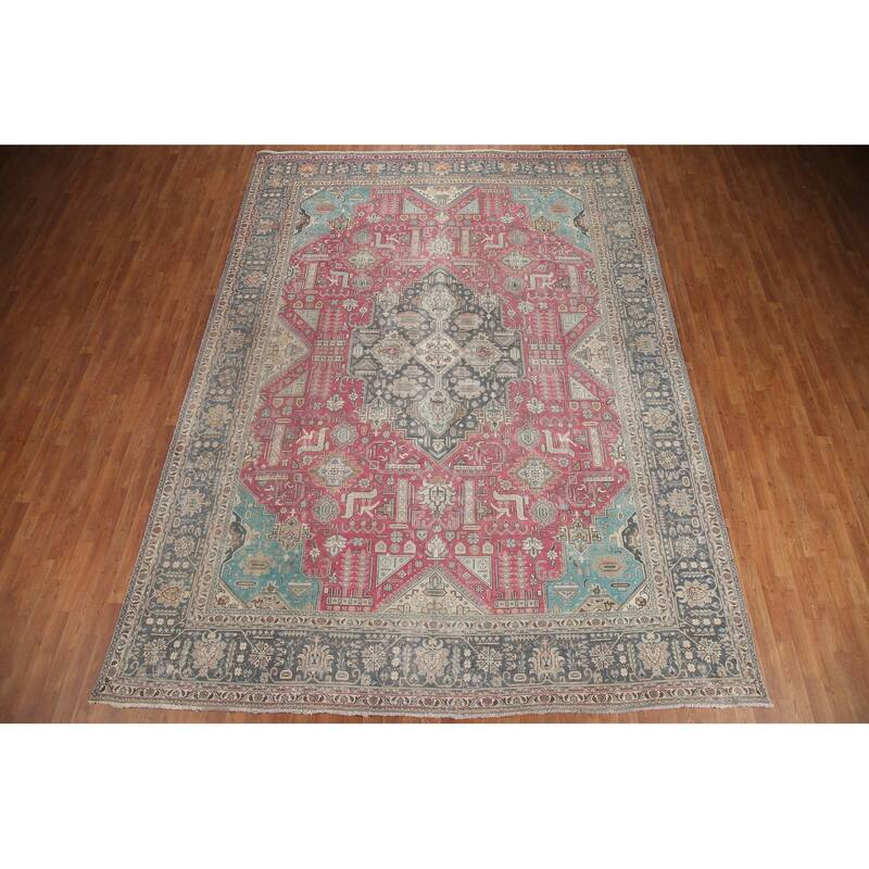 Hand Knotted Oriental 100% Wool Carpet Traditional Medallion Pink Tabriz Area Rug - 13' 0'' X 9' 6''