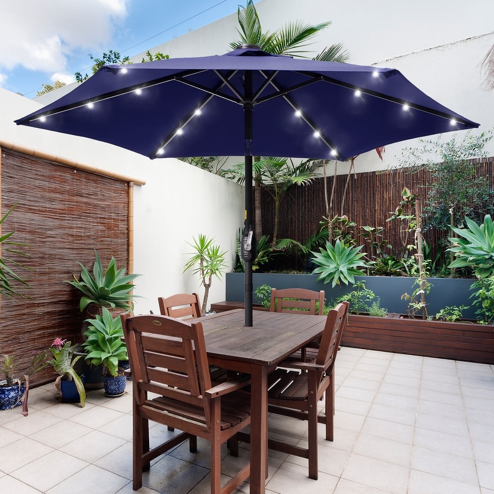 LIVOOSUN Patio 7.5 FT LED Market Umbrella,Table Umbrella w/Tilt Button