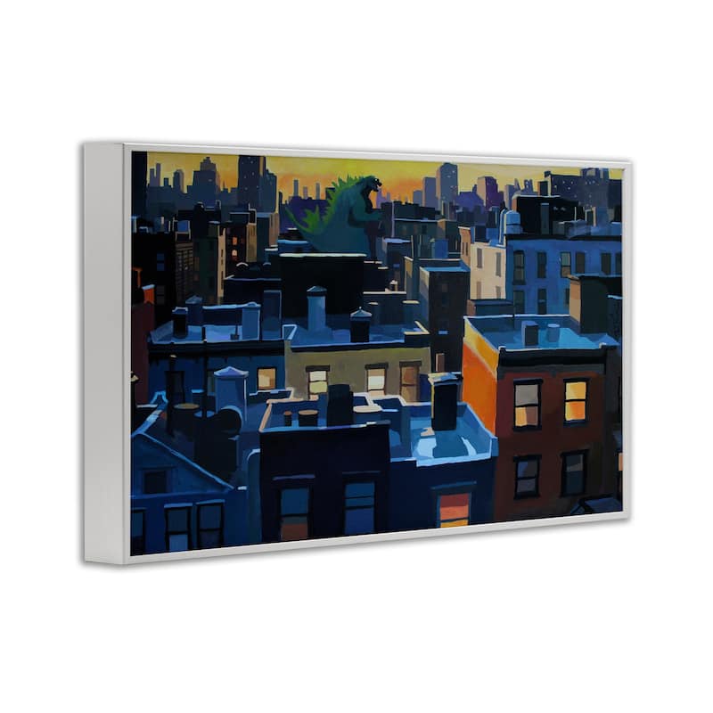 Stupell Cityscape with Distant Monster Framed Giclee Art Design By Keith Thomson