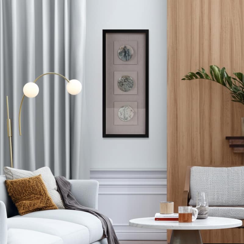 Stone Wall Decor Frame Three Circular Inlays Vertical - 28" Brown