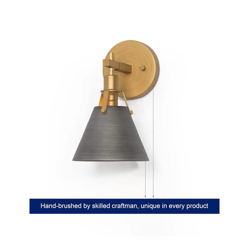 Modern 1-Light Brushed Gold Armed Wall Sconces Bathroom Vanity Light for Bedroom Hallway Staircase - D 7.5" x H 10"