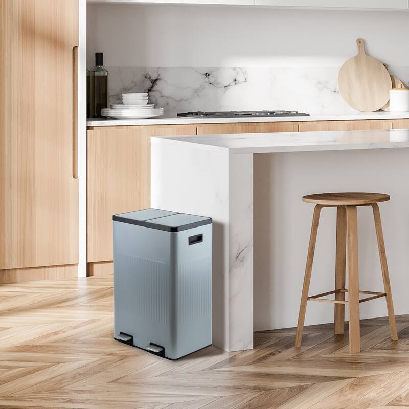 Gray Metal 2 compartments garbage and recycling bins 60L
