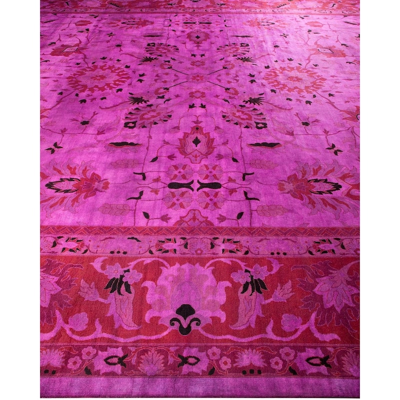 Overton Handknotted Wool Vintage Inspired Contemporary Overdyed Purple Area Rug - 15' 5" x 12' 2"