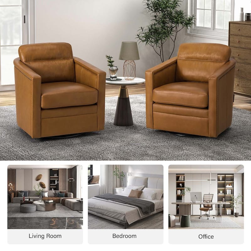 Jorge 28.74" Wide Traditional Genuine Leather Swivel Chair with Removable Seat Cushion and No Assembly Needed Set of 2