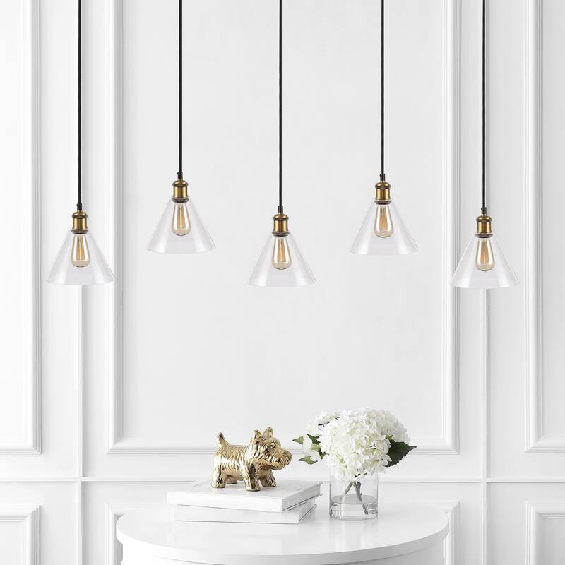 SAFAVIEH Lighting Noeleen Pendant - 56.5" x 11.5" x 81" - Black/Brass Gold - 57Wx12Dx81H