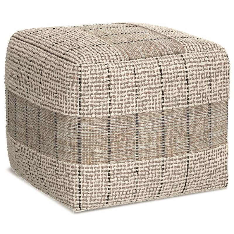 WYNDENHALL Billie Contemporary Square Square Woven Pouf in Natural/Grey