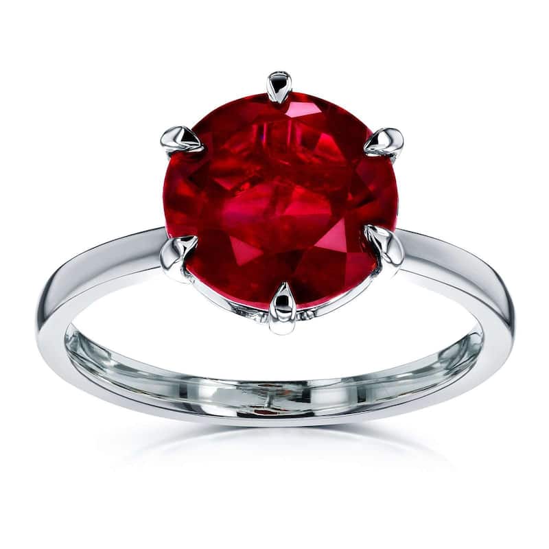 Kobelli 10 mm Red Ruby Solid 14k Gold 6-Prong Solitaire Precious Gemstone Ring