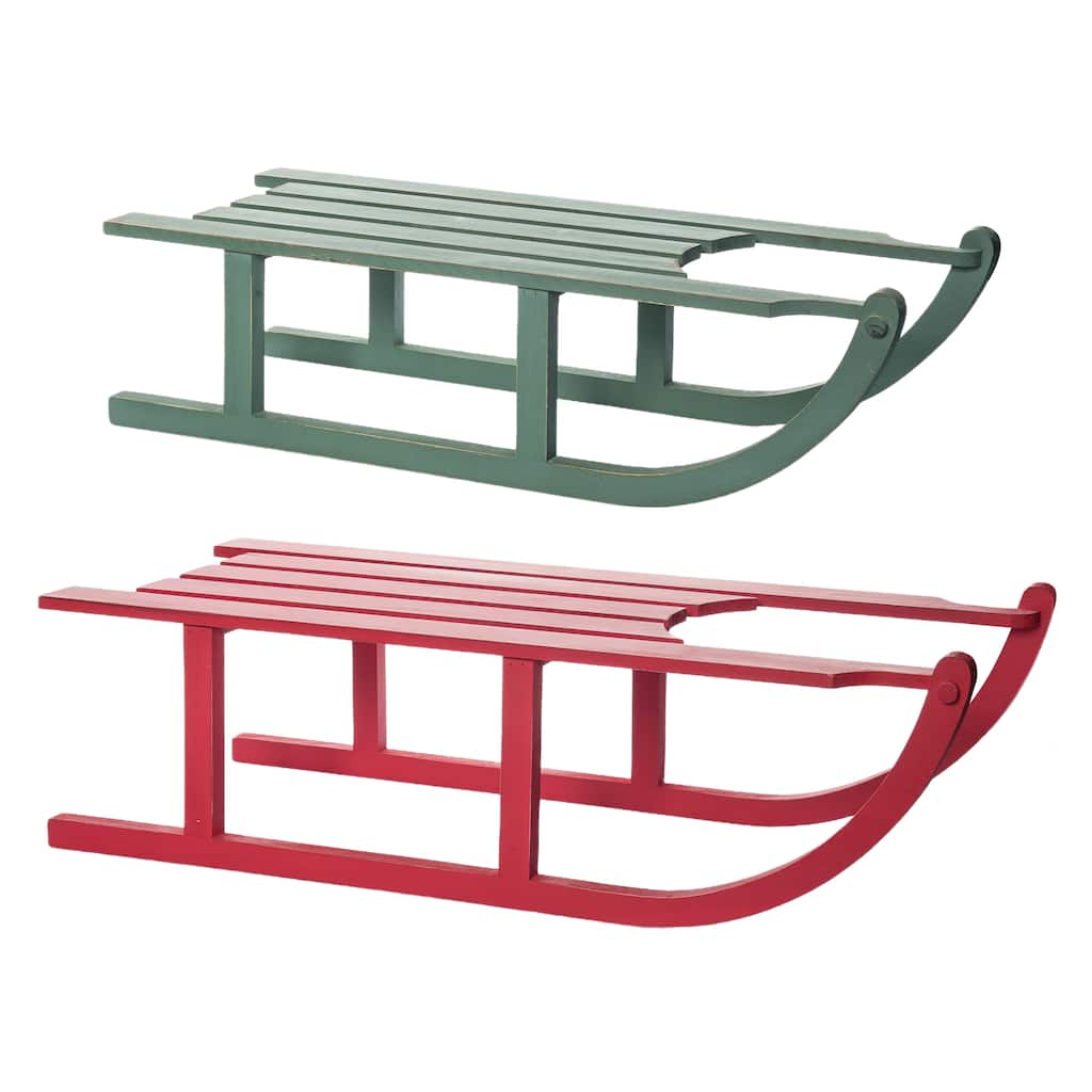 Transpac Wood 30 in. Multicolor Christmas Sled Set of 2