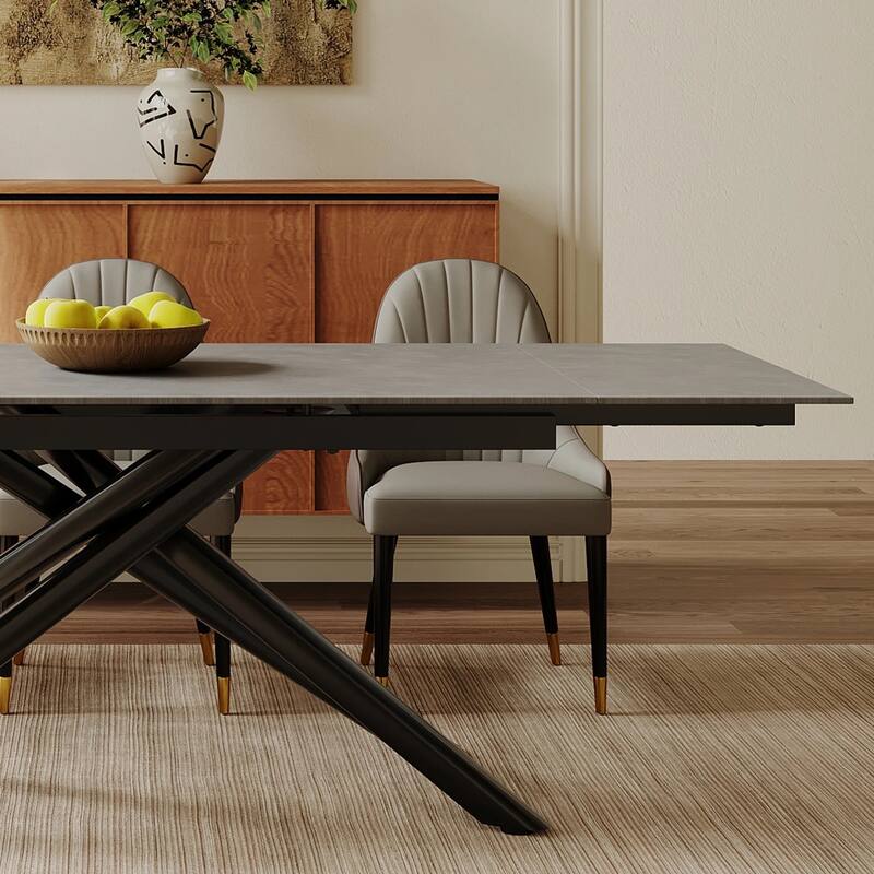 9 - Piece Extendable Rectangular Sintered Stone Cross Legs Dining Set With 8 Chairs