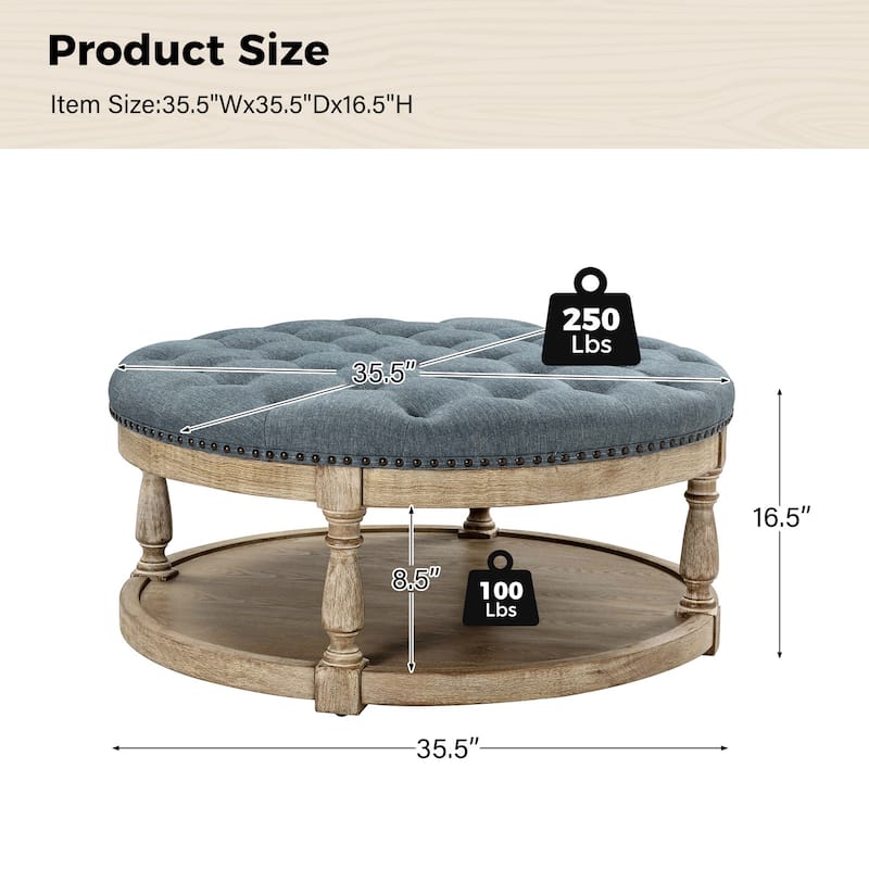 Illyria Transitional Multifunctional Tufted 35.5" Storage Shabby Chic Ottoman Table with Spindle Legs by HULALA HOME