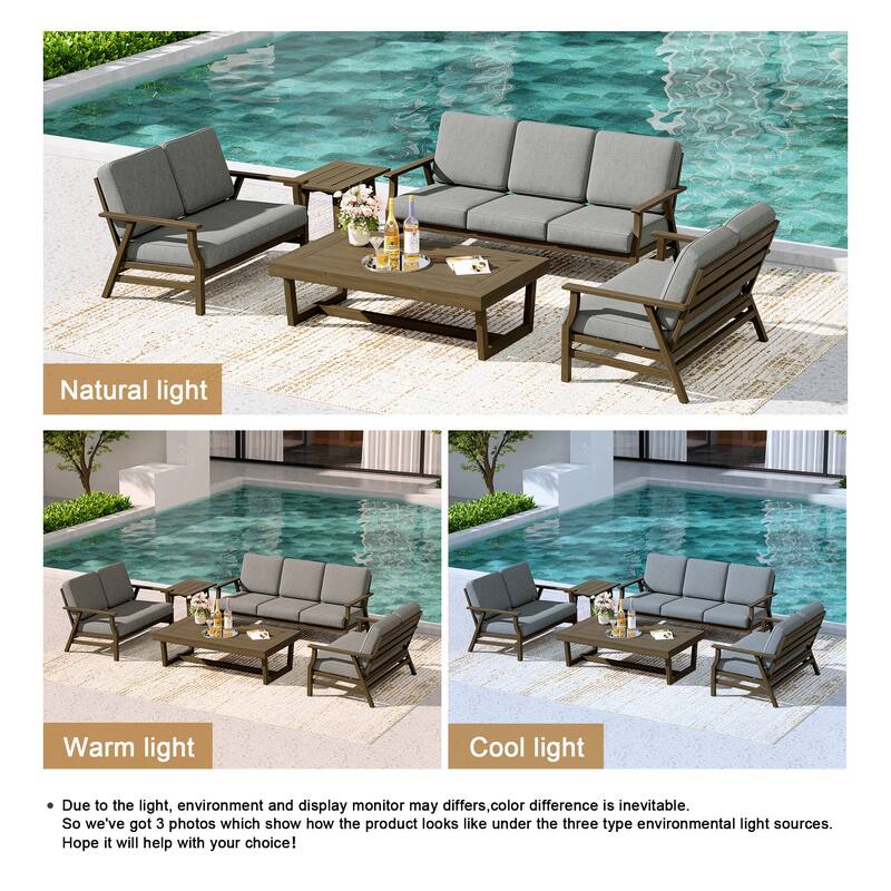 Teak Outdoor Seating Set with Daybed & Tables.