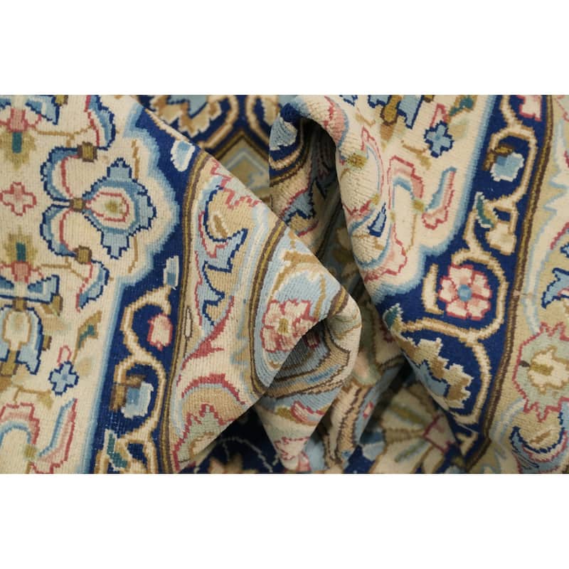 Hand Knotted Oriental 100% Wool Carpet Traditional Floral Navy Blue & Blues Kerman Area Rug - 13' 4'' X 10' 0''