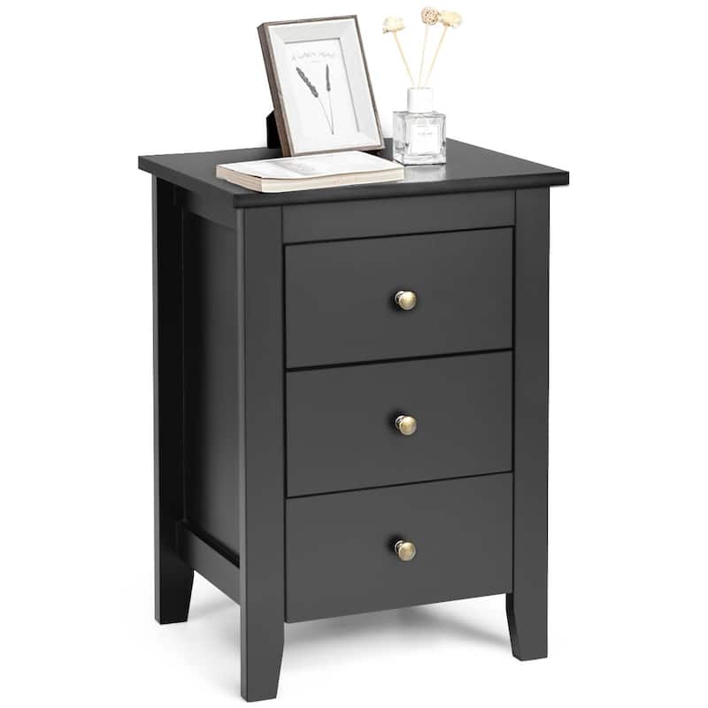 Costway 1PC/2PCS Nightstand End Beside Sofa Table w/ 3 Drawers Bedroom