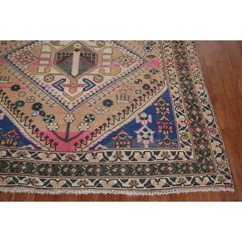 Orange Bakhtiari Persian Vintage Area Rug Handmade Wool Carpet - 5'1" x 9'9"